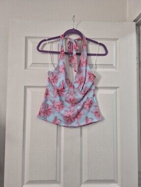 Madden Girl Floral Halter Camisole in Light Blue and Pink